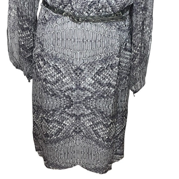 David Meister Silk Long Sleeve Knee Length Midi Dress Gray Snake Womens Size 12 - Picture 5 of 9